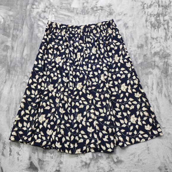 Vintage 90s Segue Skirt Women 2X Blue Tan Floral Faux Button Front Midi Back Zip - Picture 2 of 7